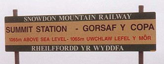 Snowdon Mountain Railway summit sign