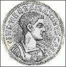 A coin showing Emperor Maximus who according to the Mabinogion married at Segontium